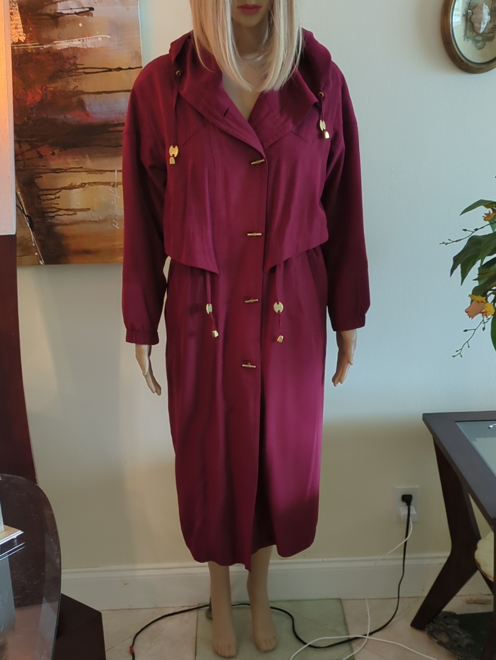 Long Hooded Trench Coat in Berry - Women’s Trench